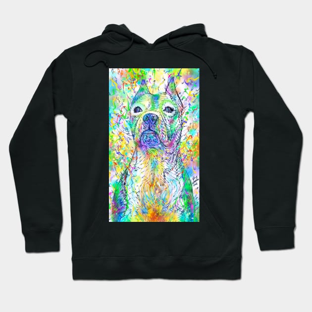 PIT BULL watercolor and ink portrait .1 Hoodie by lautir